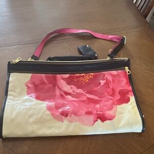 Issac Mizrahi pink floral coated canvas garment bag carryon w/ detachable strap